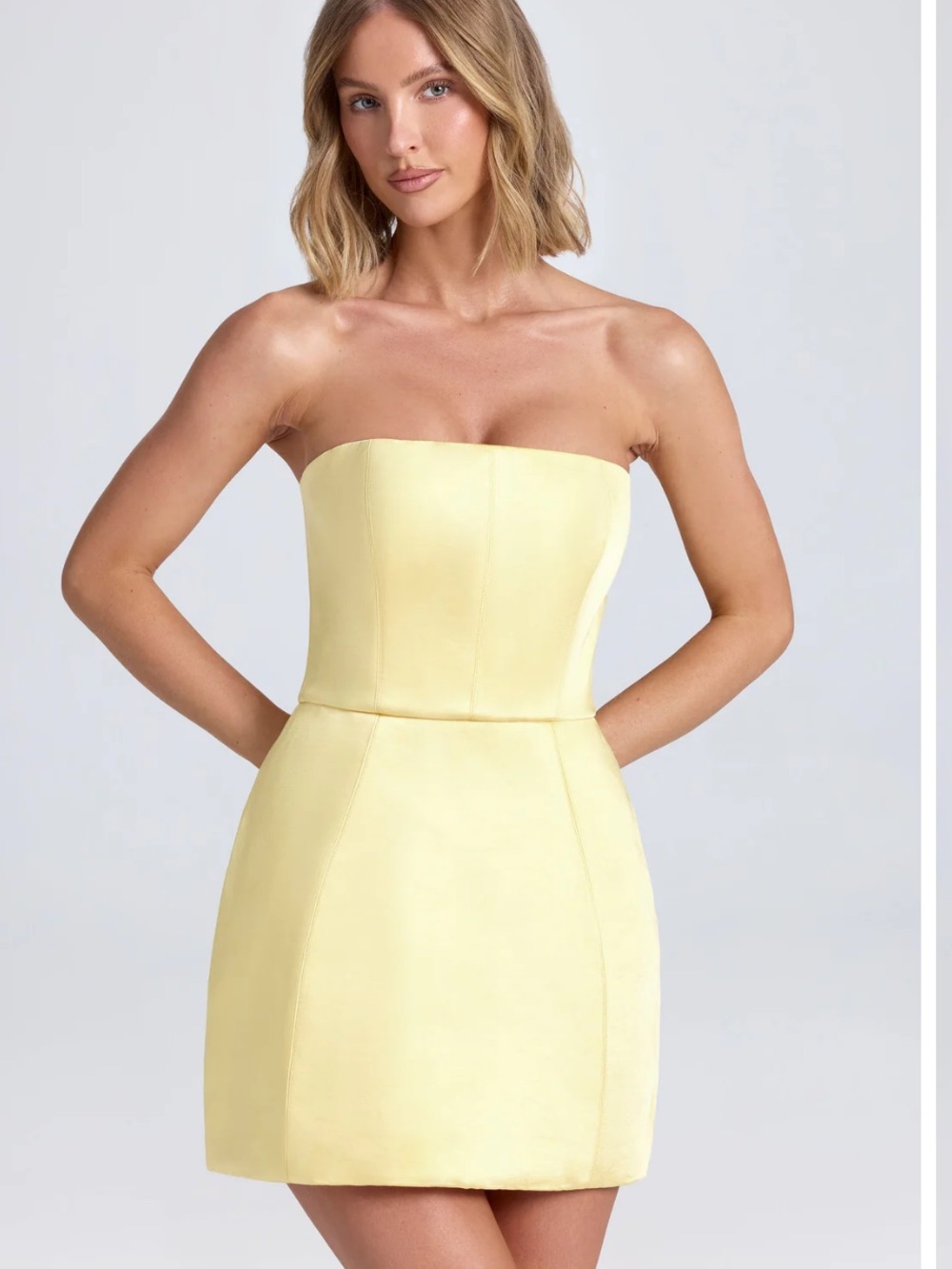Oh Polly Strapless Bandeau Mini Dress in Lemon